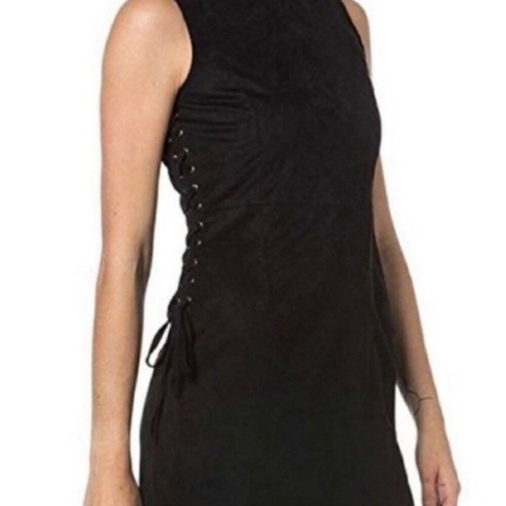 Miss Me Faux Suede Leather Black Sheath Dress Sexy Glam SZ XL